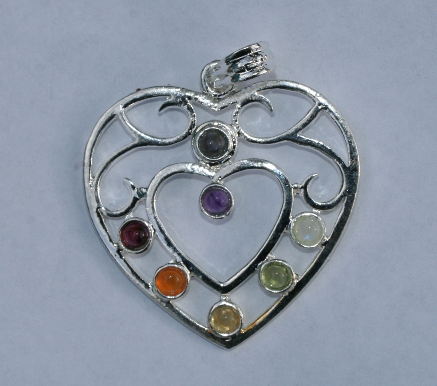 7 Chakra Silver Plated Heart Pendant 5206